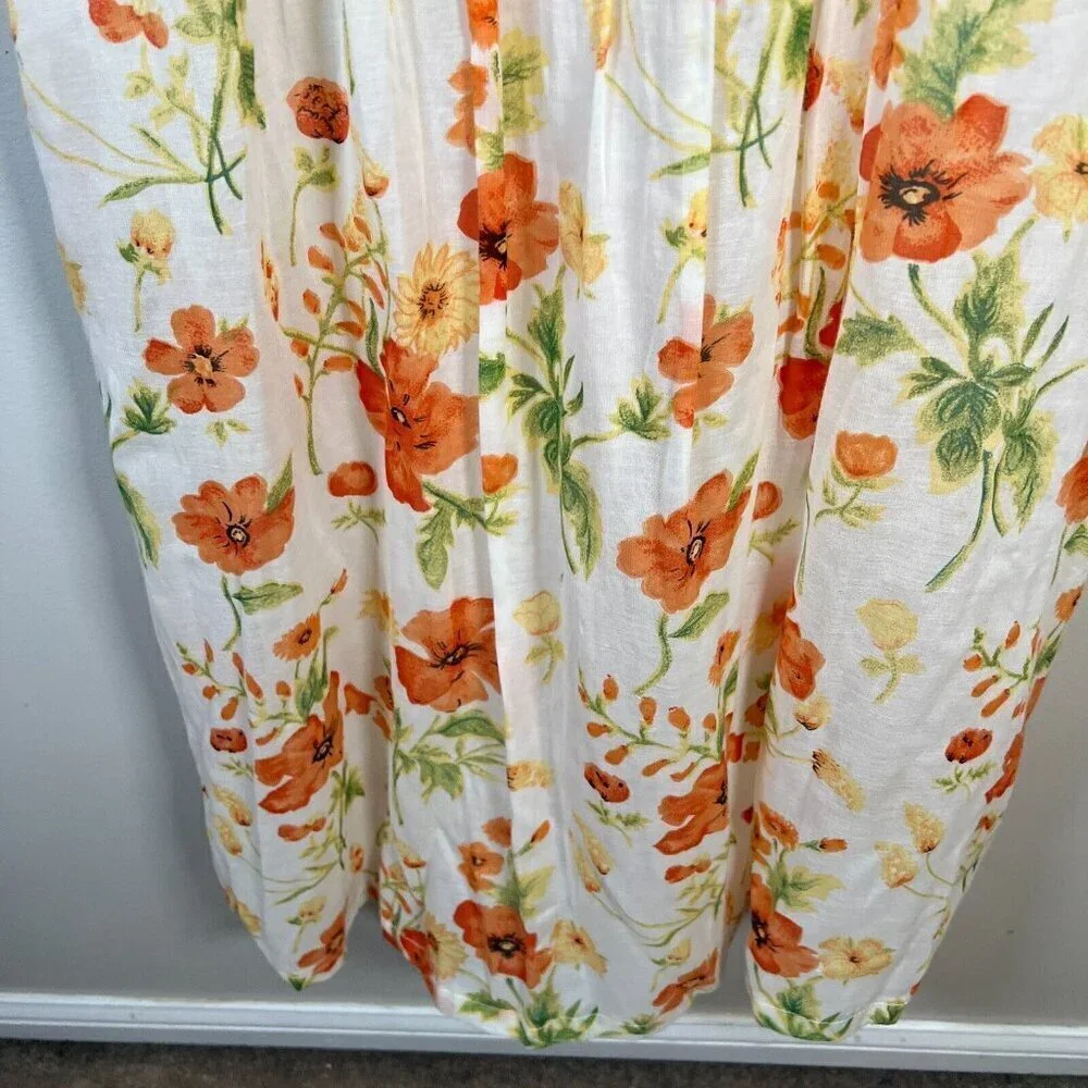 Vintage Bryn Connelly Midi Dress Size 10 Floral Orange Sleeveless Cottagecore